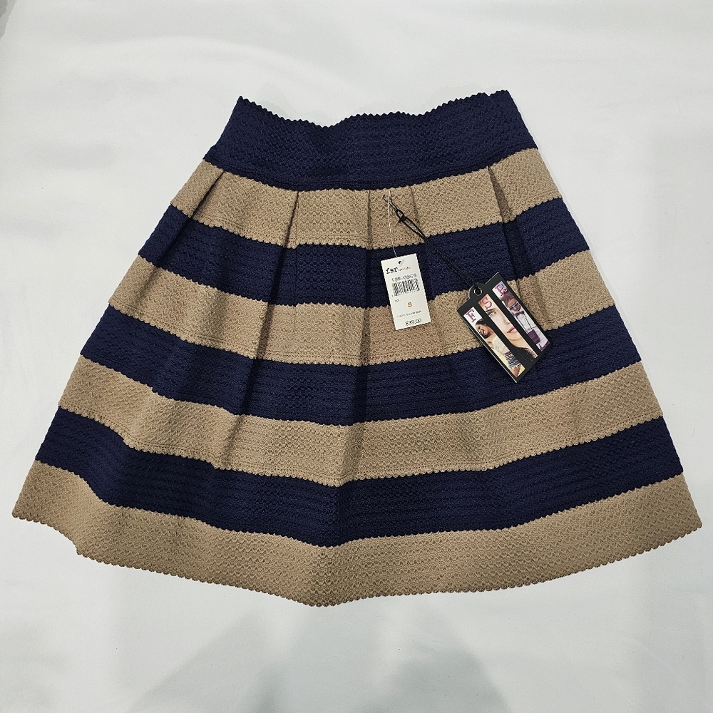 Blue and Tan Pleated A-Line Mini Skirt